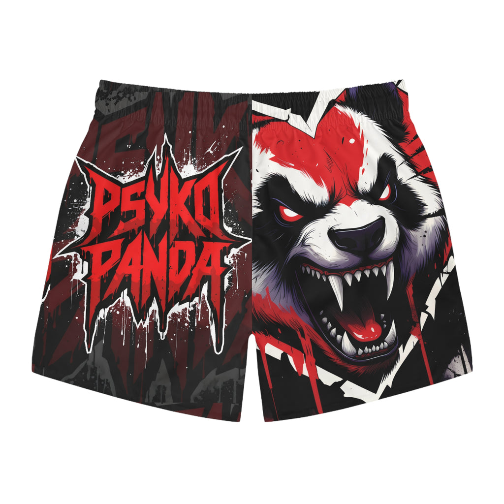 Psyko Panda Swim Trunks — Fierce Red Graphic Beach Shorts