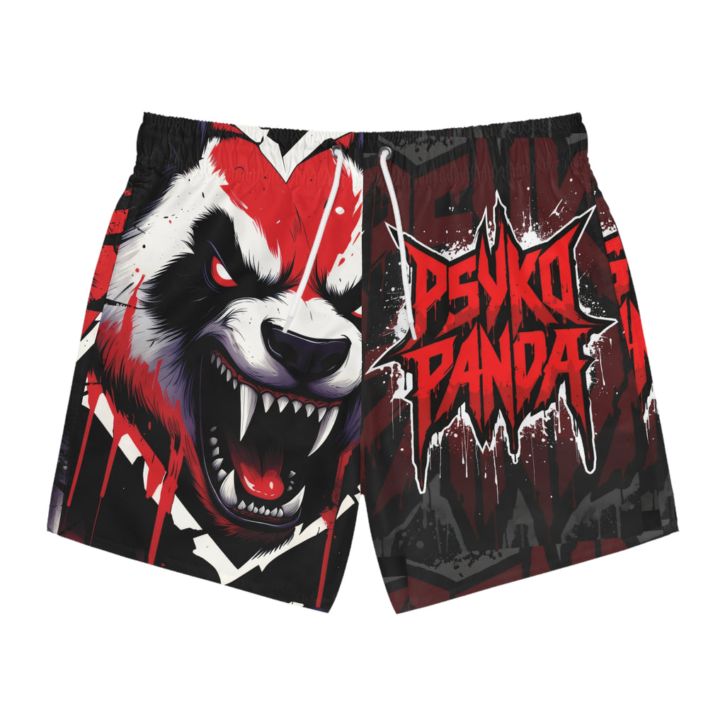 Psyko Panda Swim Trunks — Fierce Red Graphic Beach Shorts