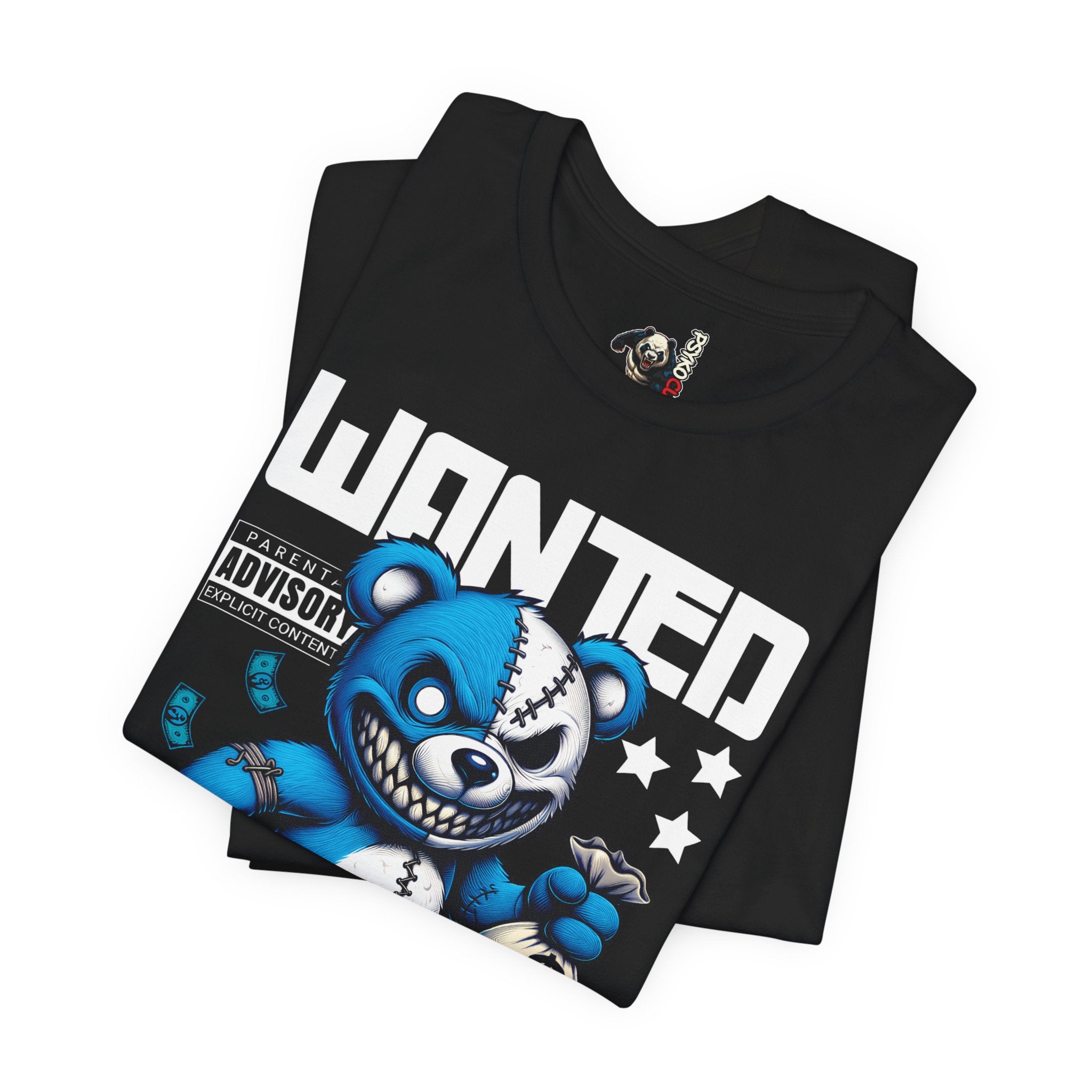 Wanted Dead or Alive Teddy Graphic Tee — Blue Bandit Plush Streetwear T-Shirt