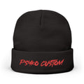 Embroidered Knit Beanie — 'PSYKO CUSTOM' Red Script