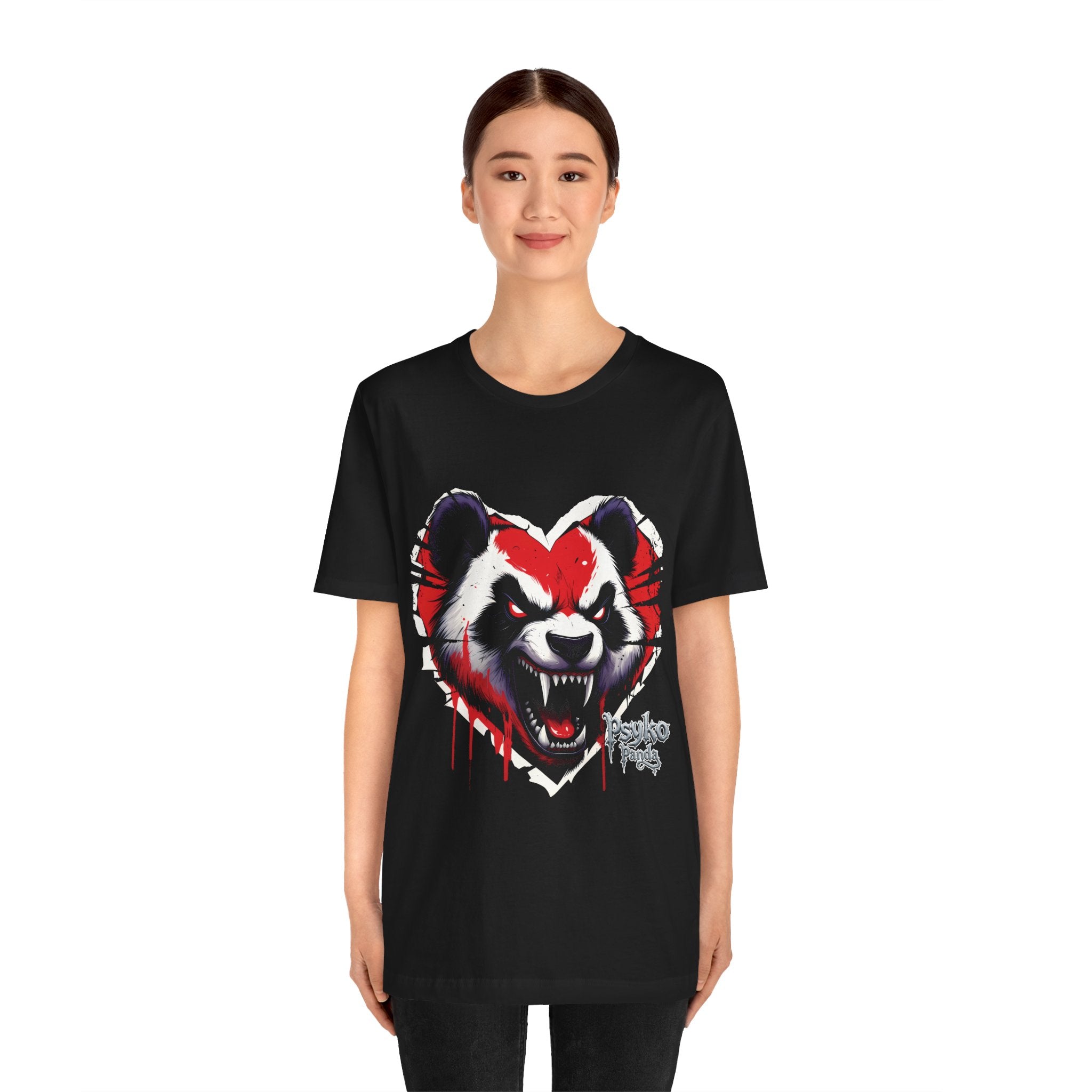 Panda Heart Graphic Tee — Aggressive Red & Black Punk Panda T-Shirt
