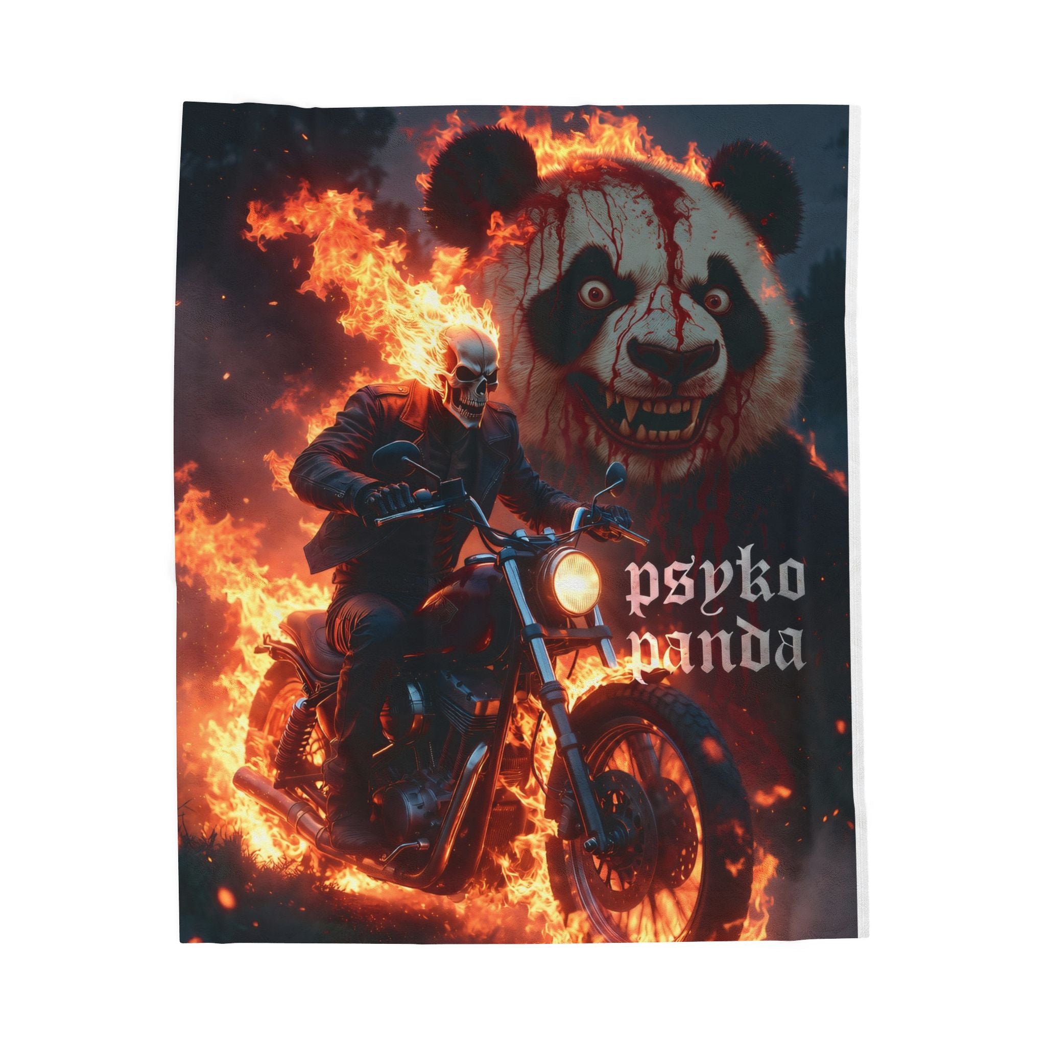 Psyko Panda Flaming Motorcycle Velveteen Plush Blanket