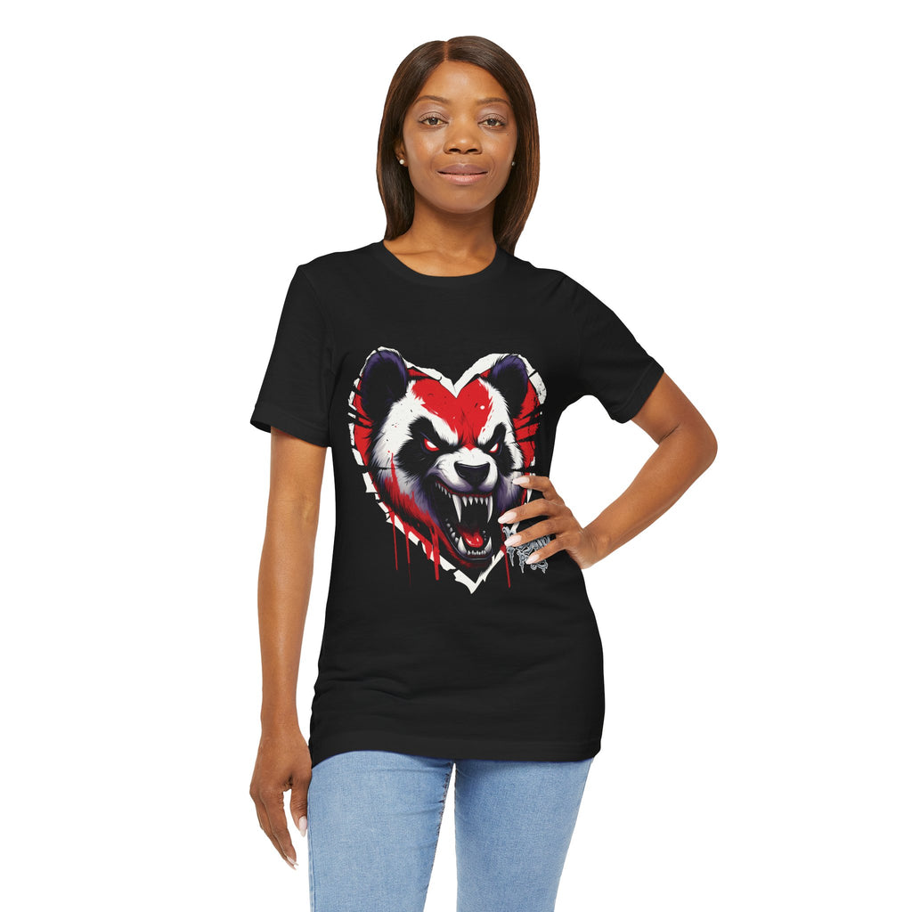 Panda Heart Graphic Tee — Aggressive Red & Black Punk Panda T-Shirt