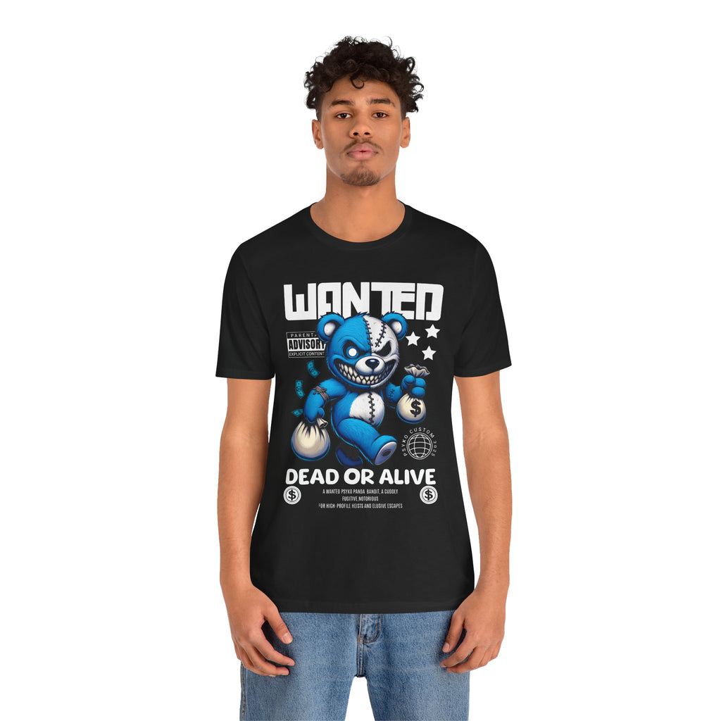 Wanted Dead or Alive Teddy Graphic Tee — Blue Bandit Plush Streetwear T-Shirt
