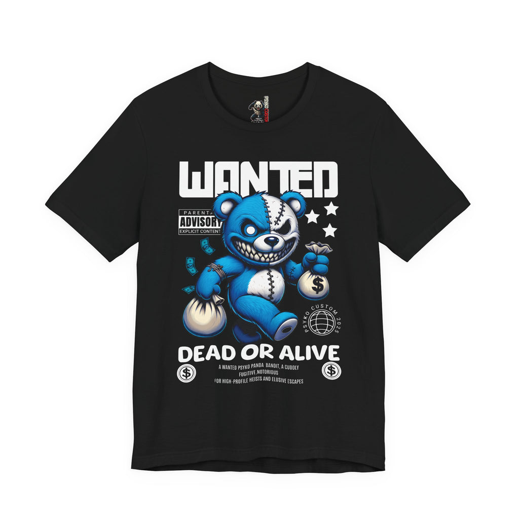 Wanted Dead or Alive Teddy Graphic Tee — Blue Bandit Plush Streetwear T-Shirt