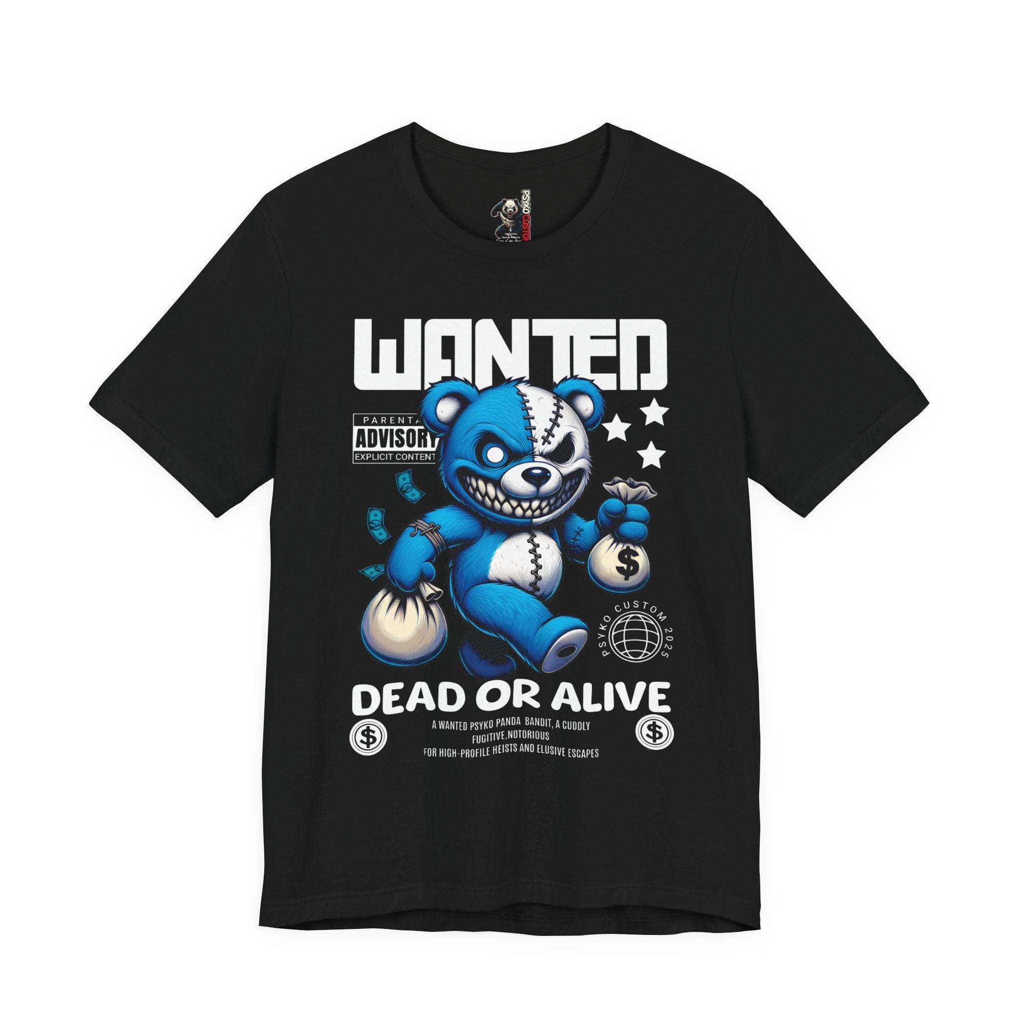 Wanted Dead or Alive Teddy Graphic Tee — Blue Bandit Plush Streetwear T-Shirt