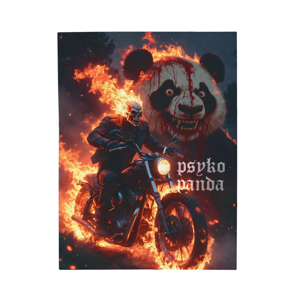 Psyko Panda Flaming Motorcycle Velveteen Plush Blanket