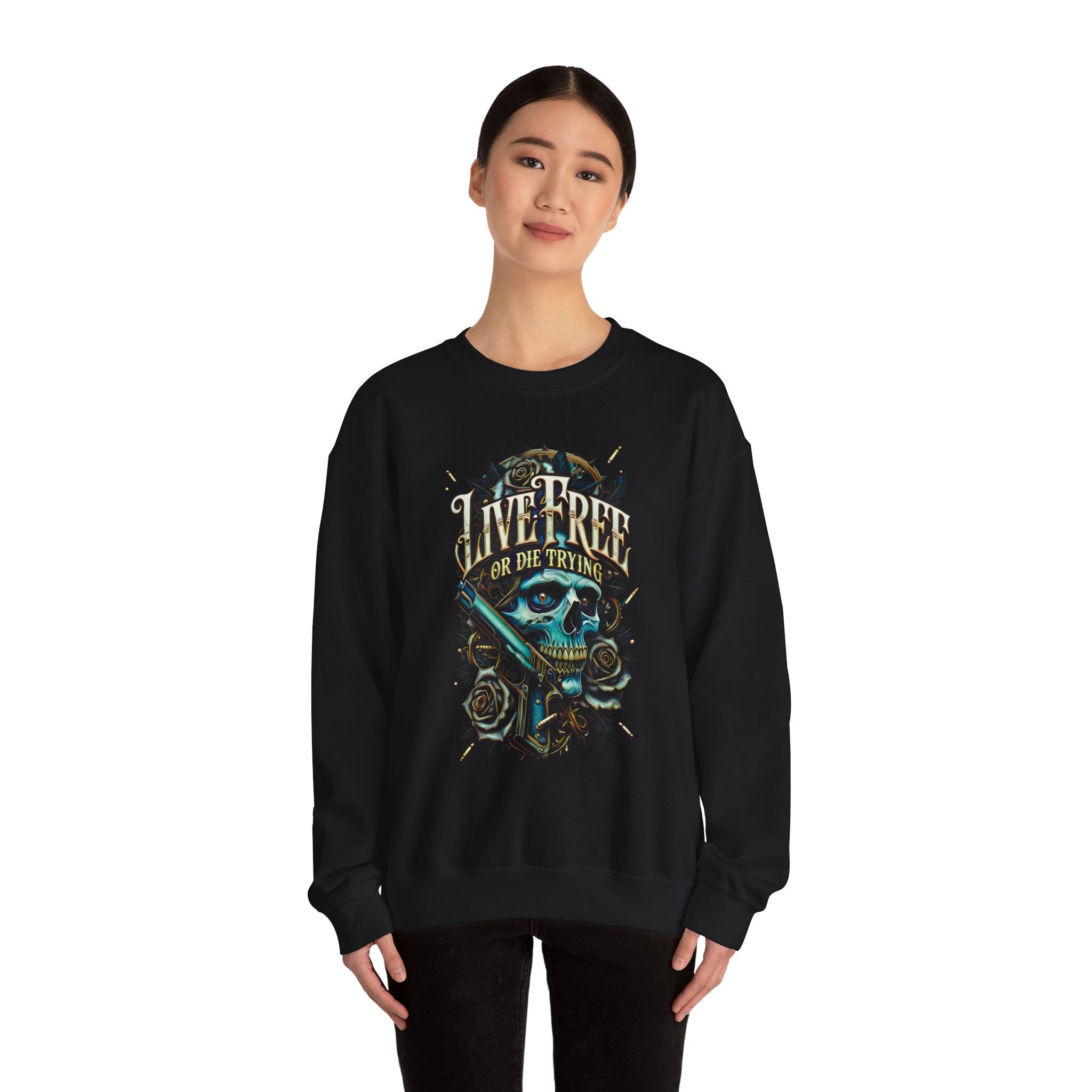 Skull & Roses “Live Free or Die Trying” Crewneck Sweatshirt