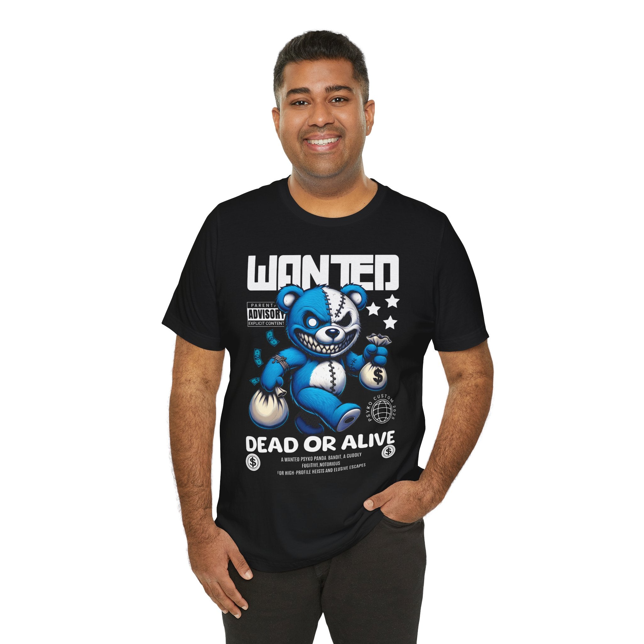 Wanted Dead or Alive Teddy Graphic Tee — Blue Bandit Plush Streetwear T-Shirt