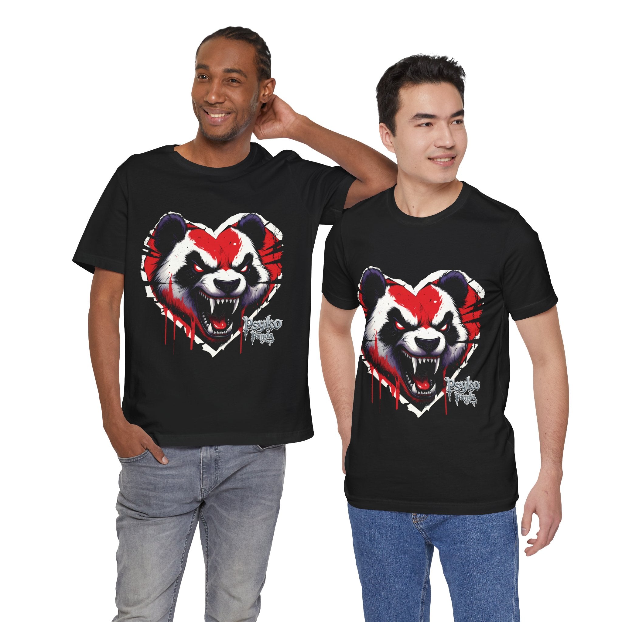 Panda Heart Graphic Tee — Aggressive Red & Black Punk Panda T-Shirt