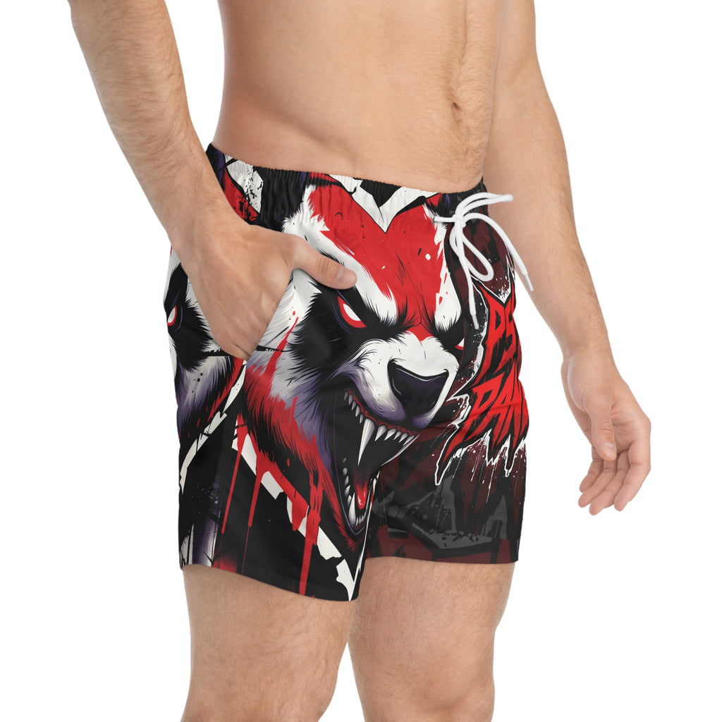 Psyko Panda Swim Trunks — Fierce Red Graphic Beach Shorts