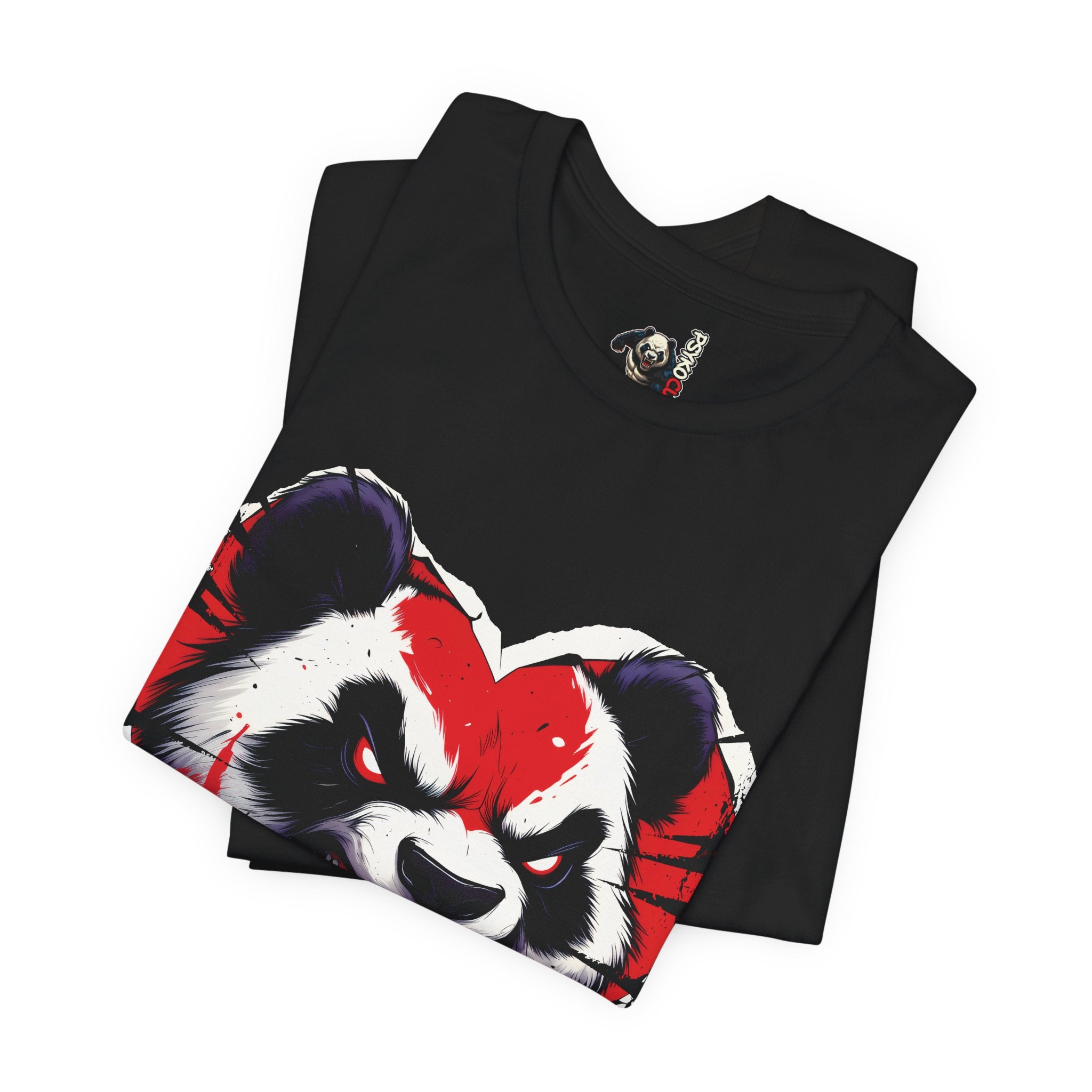 Panda Heart Graphic Tee — Aggressive Red & Black Punk Panda T-Shirt