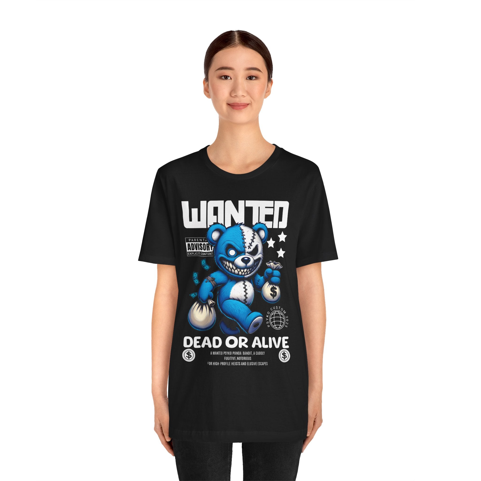 Wanted Dead or Alive Teddy Graphic Tee — Blue Bandit Plush Streetwear T-Shirt