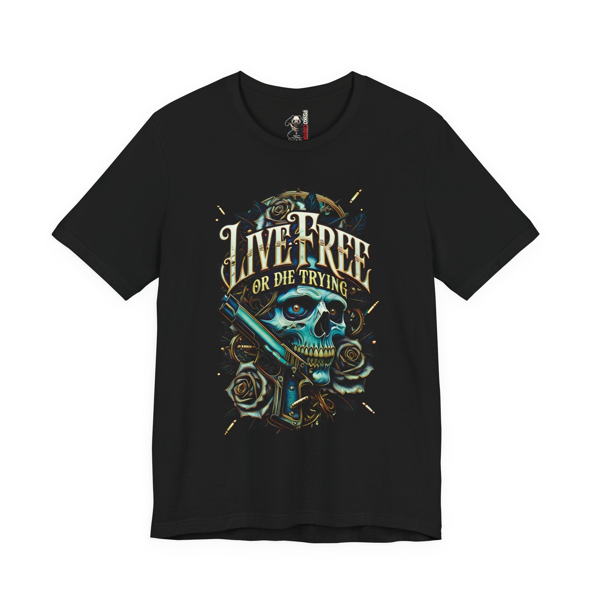 Live Free or Die Trying Skull T-Shirt — Patriotic Biker Graphic Tee